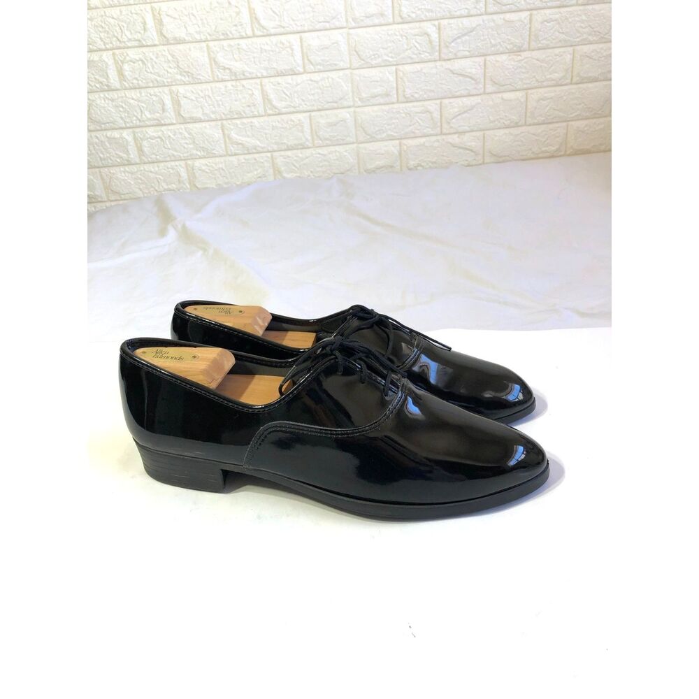 Vtg Pierre Cardin Patent Leather Tuxedo Shoes 9.5M Black USA Allen Edmonds Trees